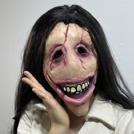 Adult Long Wig Rubber Face Mask Ugly Zombie Bloody Devil Halloween Scared Mask for Cosplay Party Accessory