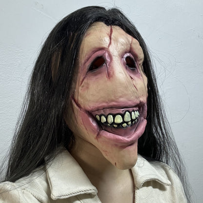 Adult Long Wig Rubber Face Mask Ugly Zombie Bloody Devil Halloween Scared Mask for Cosplay Party Accessory