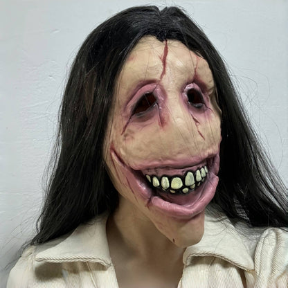 Adult Long Wig Rubber Face Mask Ugly Zombie Bloody Devil Halloween Scared Mask for Cosplay Party Accessory