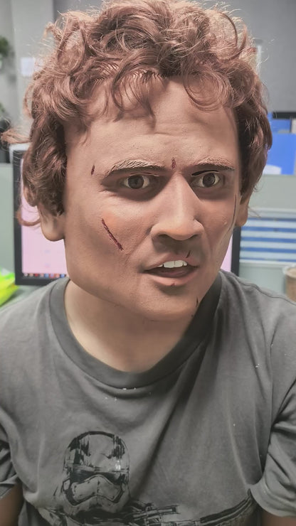 Handsome Young Man Full Head Rubber Mask with Curly Wig Realistic Hard Strong Man Mask Party Prop for Men