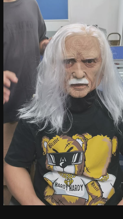 Realistic Full Head Old Man Mask with White Hair And Beard Lightweight Cloth Latex Halloween Costume Scene Accessories Rubber Face Prop for Parties